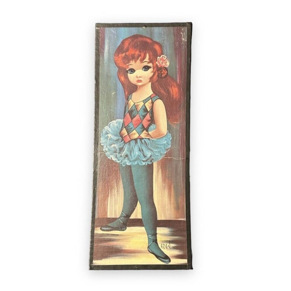 Vintage Art Eden Soroka Moppet Harlequin Big Eye Girls Red Hair 1960s